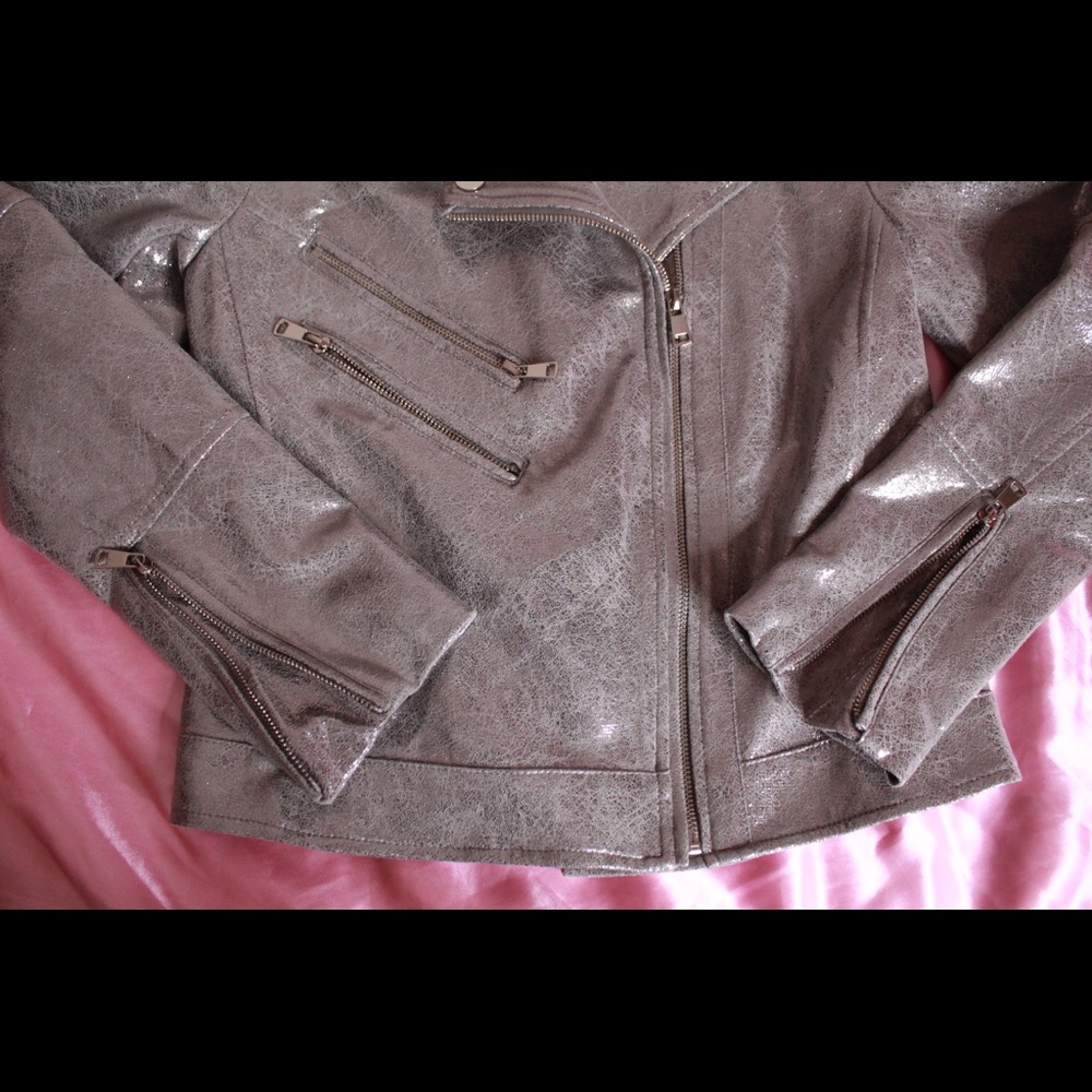 Metallic Gray/Silver Motorcycle Jacket - Picture 4 of 5